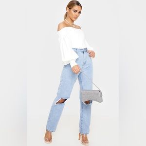 🆕(NWT) PRETTYLITTLETHING Balloon Sleeve Corset Top in White. Size US 22